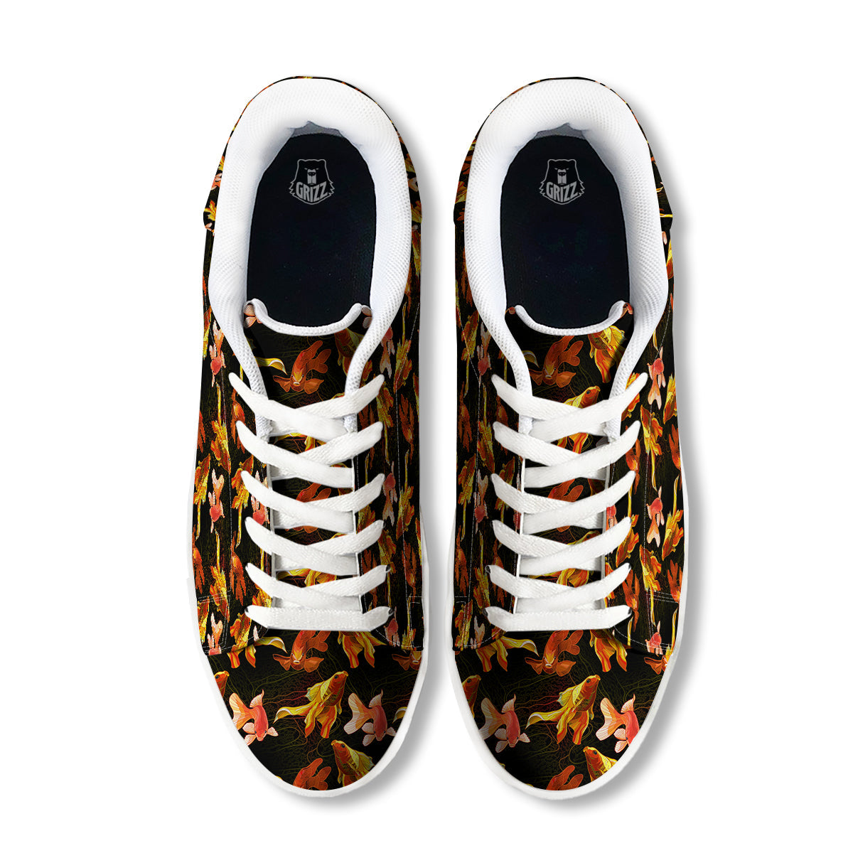 Gold Fish Drawing Print Pattern White Low Top Sneakers-grizzshop