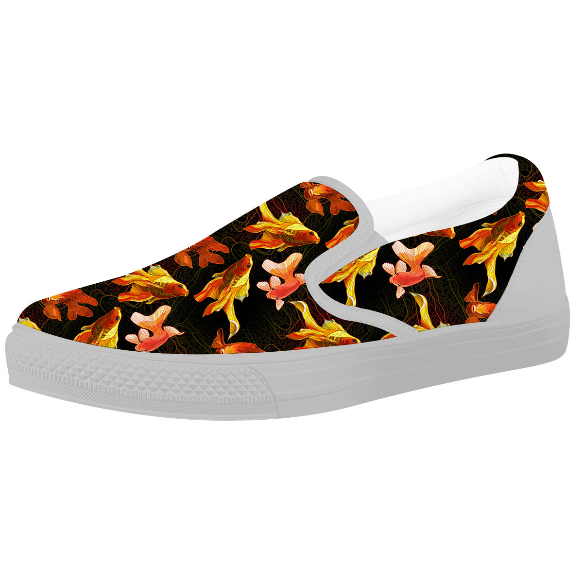 Gold Fish Drawing Print Pattern White Slip On Shoes-grizzshop