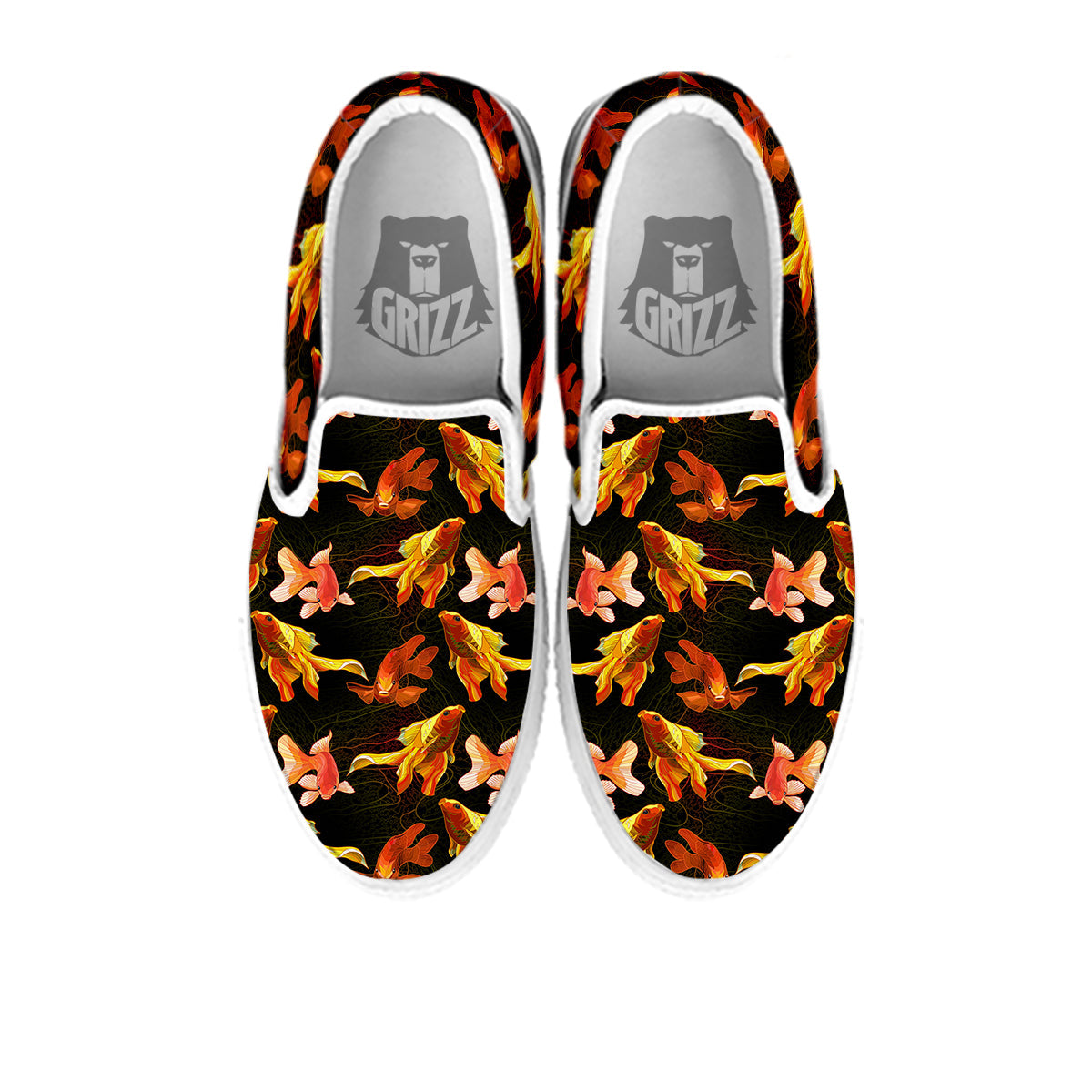 Gold Fish Drawing Print Pattern White Slip On Shoes-grizzshop
