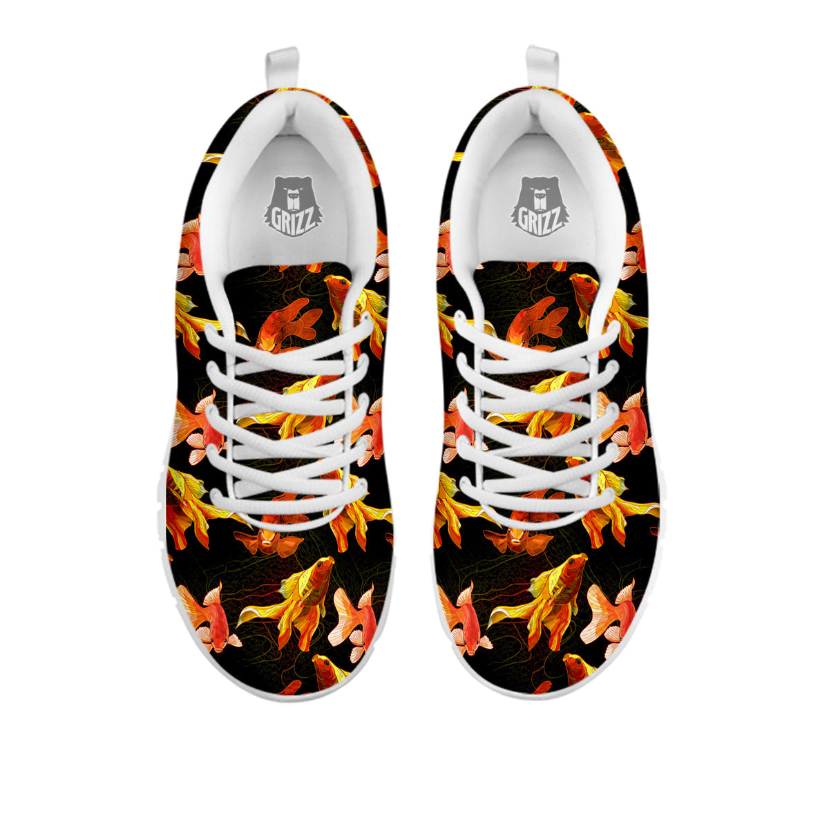 Gold Fish Drawing Print Pattern White Sneaker-grizzshop
