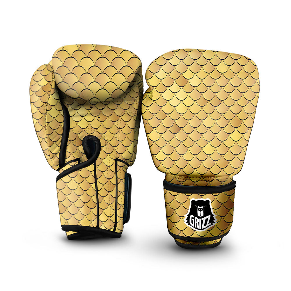 Gold Fish Scales Print Boxing Gloves-grizzshop