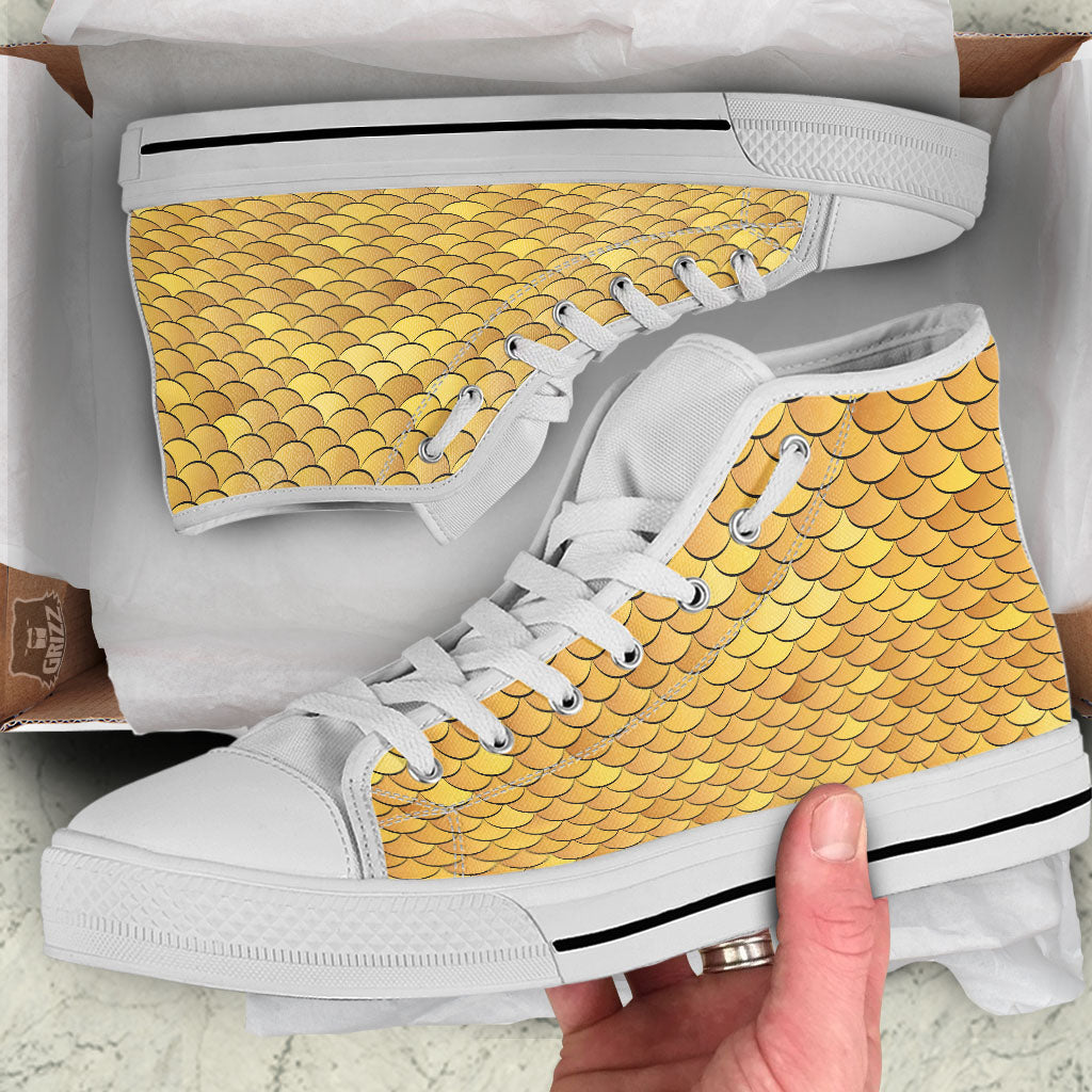 Gold Fish Scales Print White High Top Shoes-grizzshop