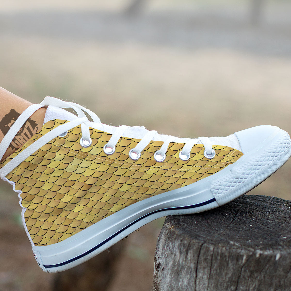 Gold Fish Scales Print White High Top Shoes-grizzshop