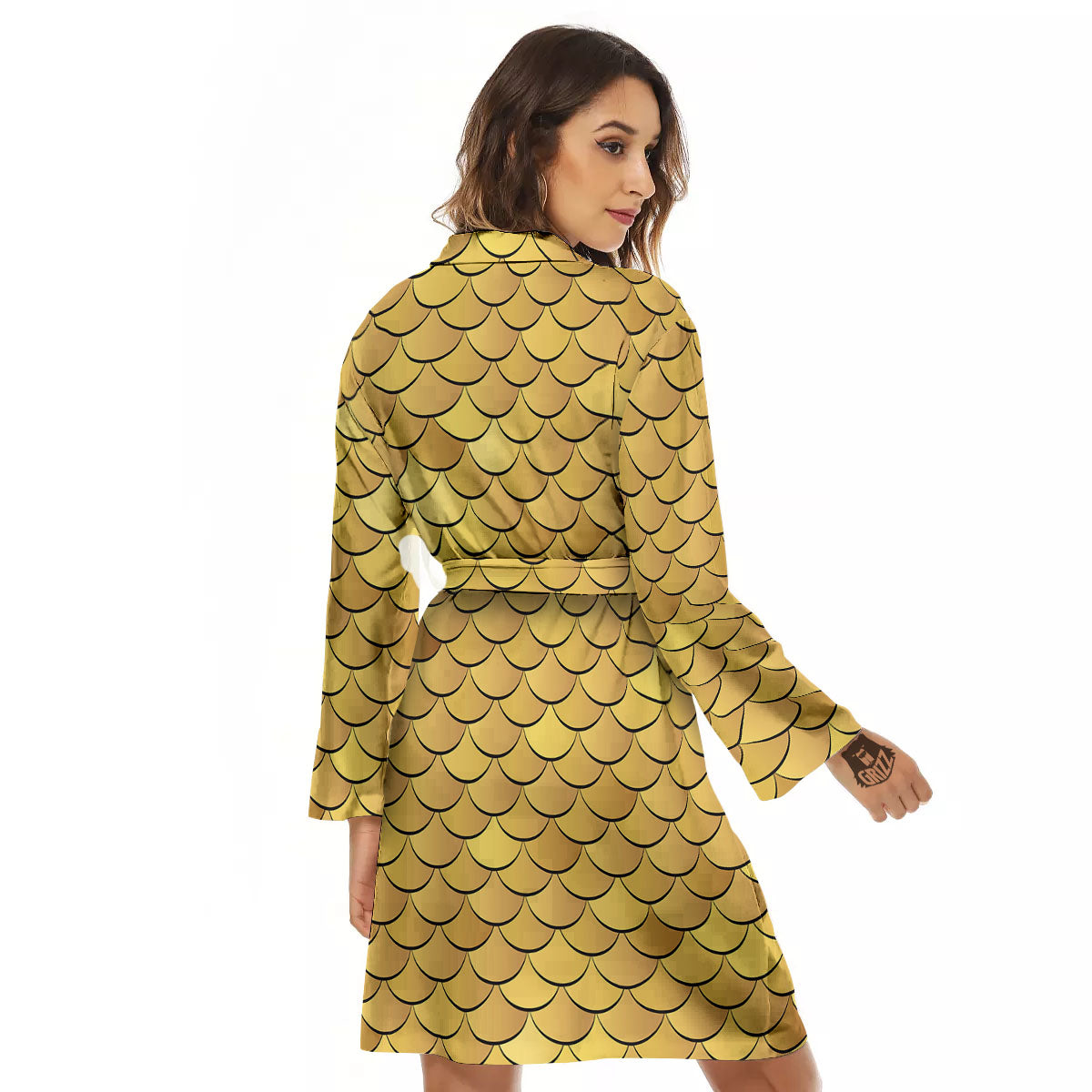 Gold Fish Scales Print Women's Robe-grizzshop