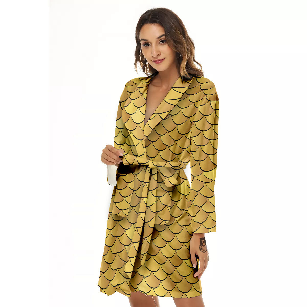 Gold Fish Scales Print Women's Robe-grizzshop