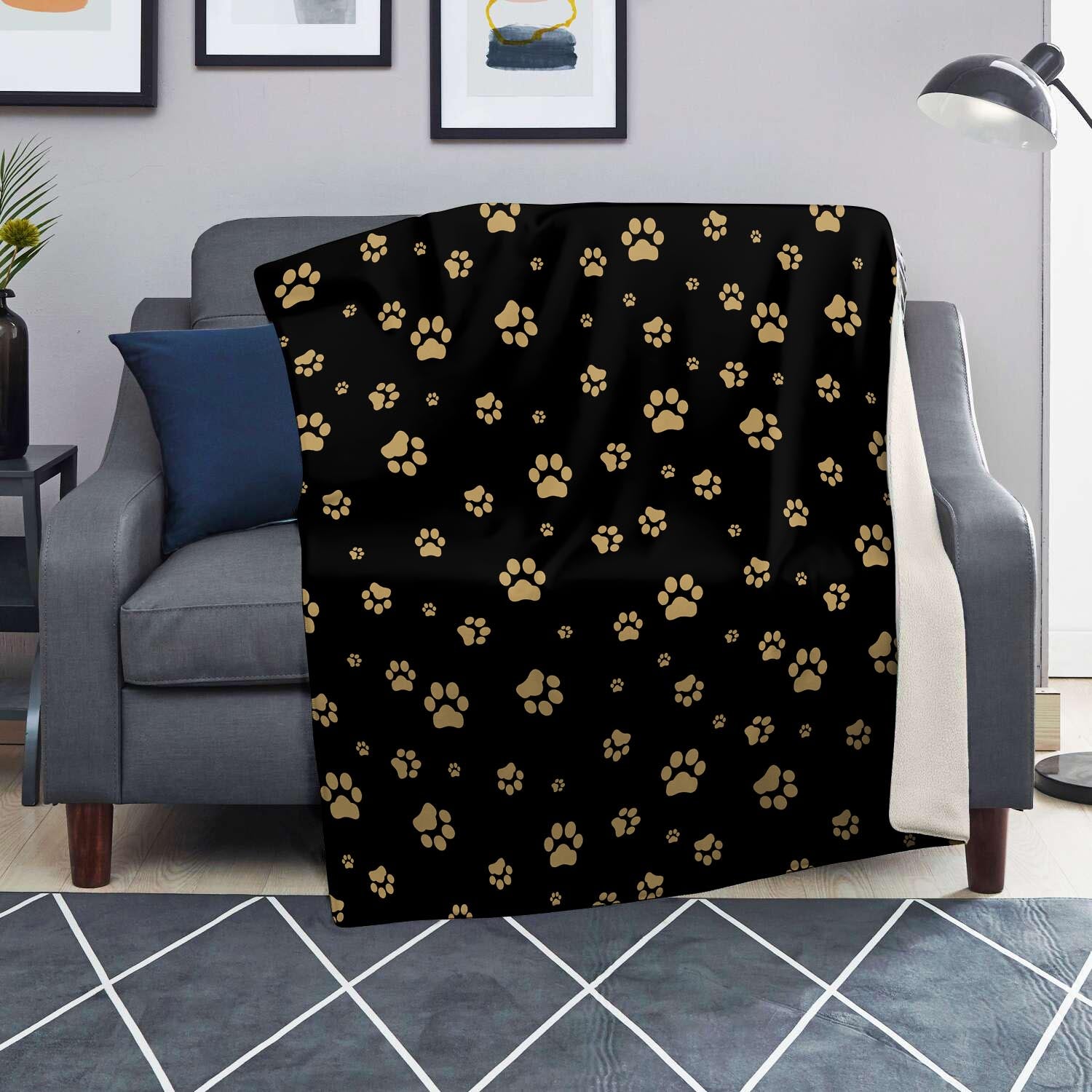 Gold Footprint Paw Blanket-grizzshop