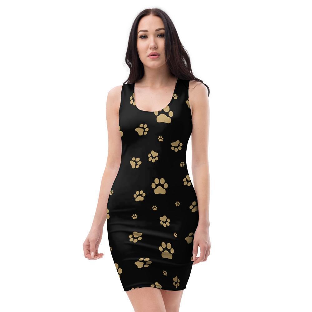 Gold Footprint Paw Bodycon Dress-grizzshop