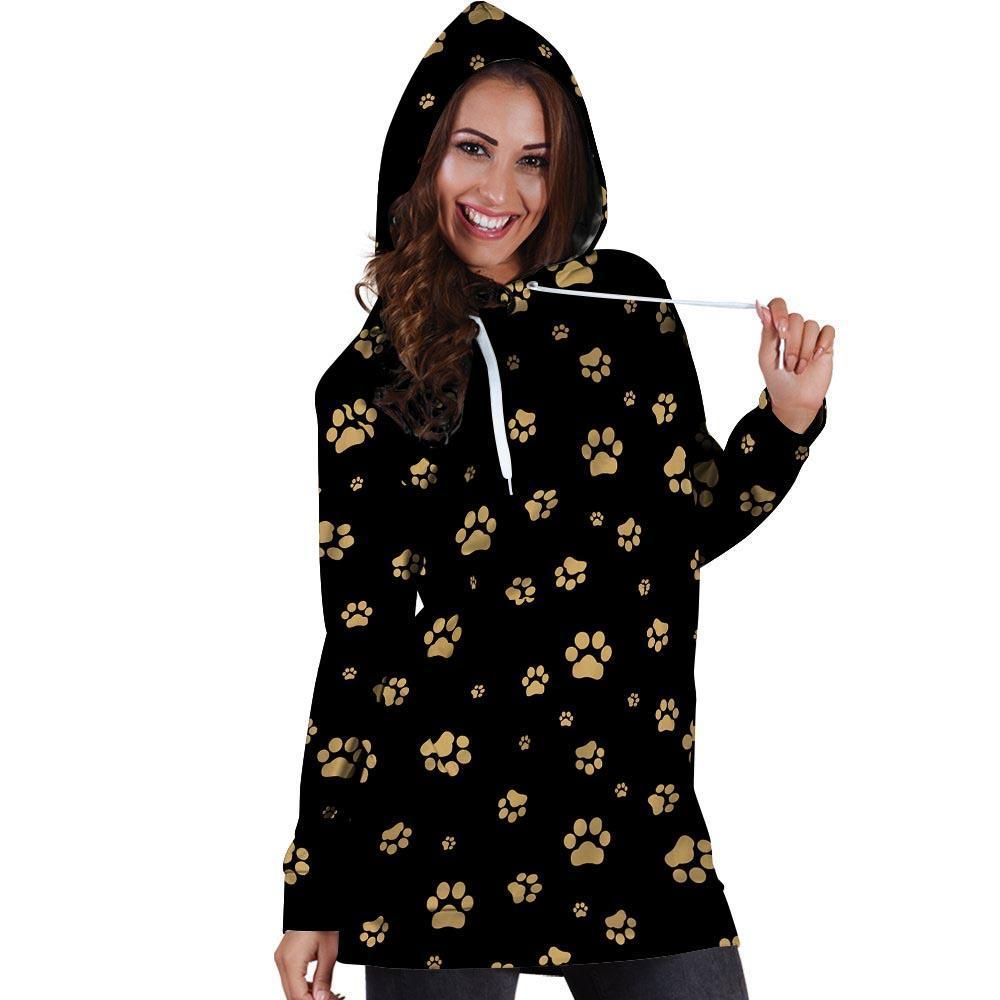 Gold Footprint Paw Hoodie Dress-grizzshop