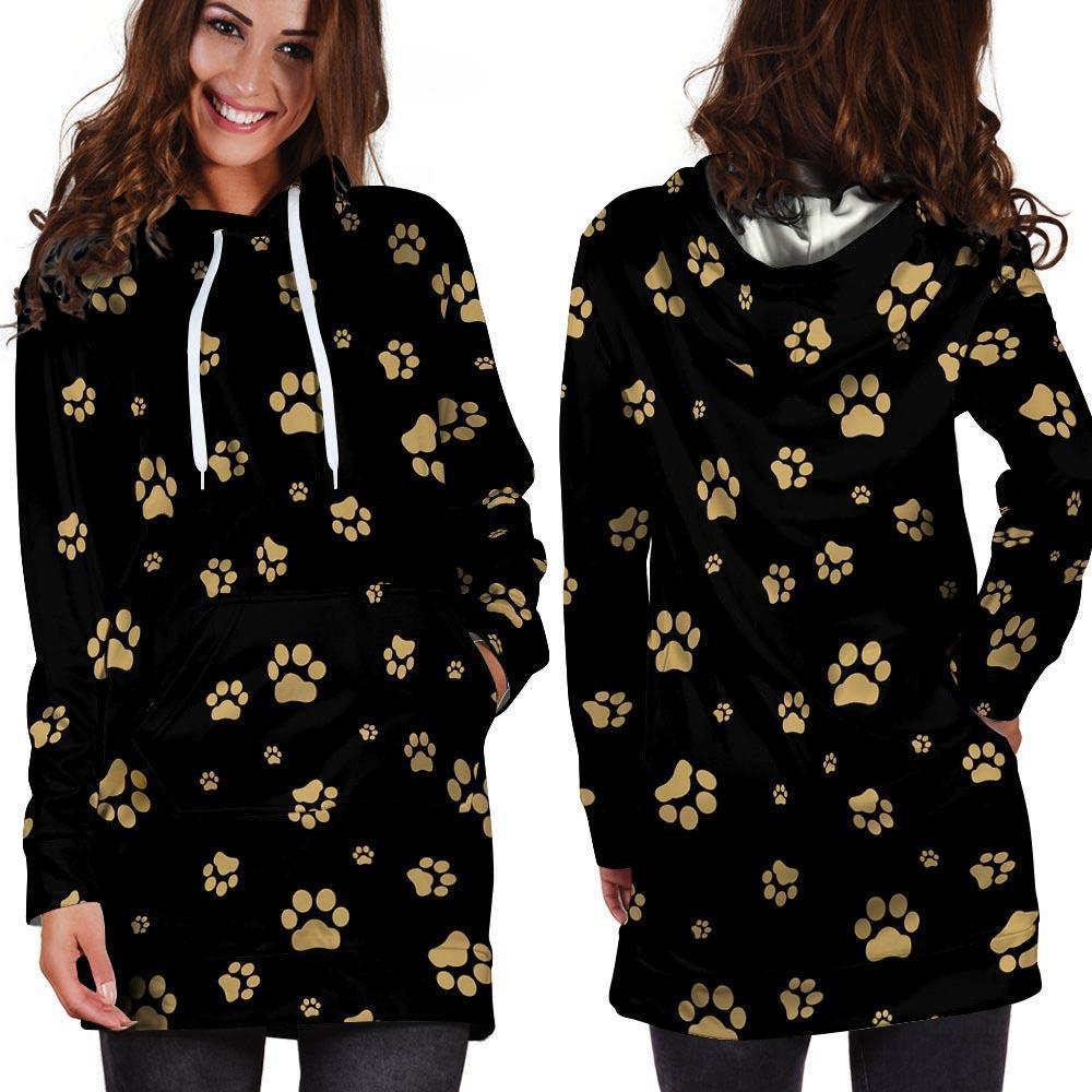 Gold Footprint Paw Hoodie Dress-grizzshop