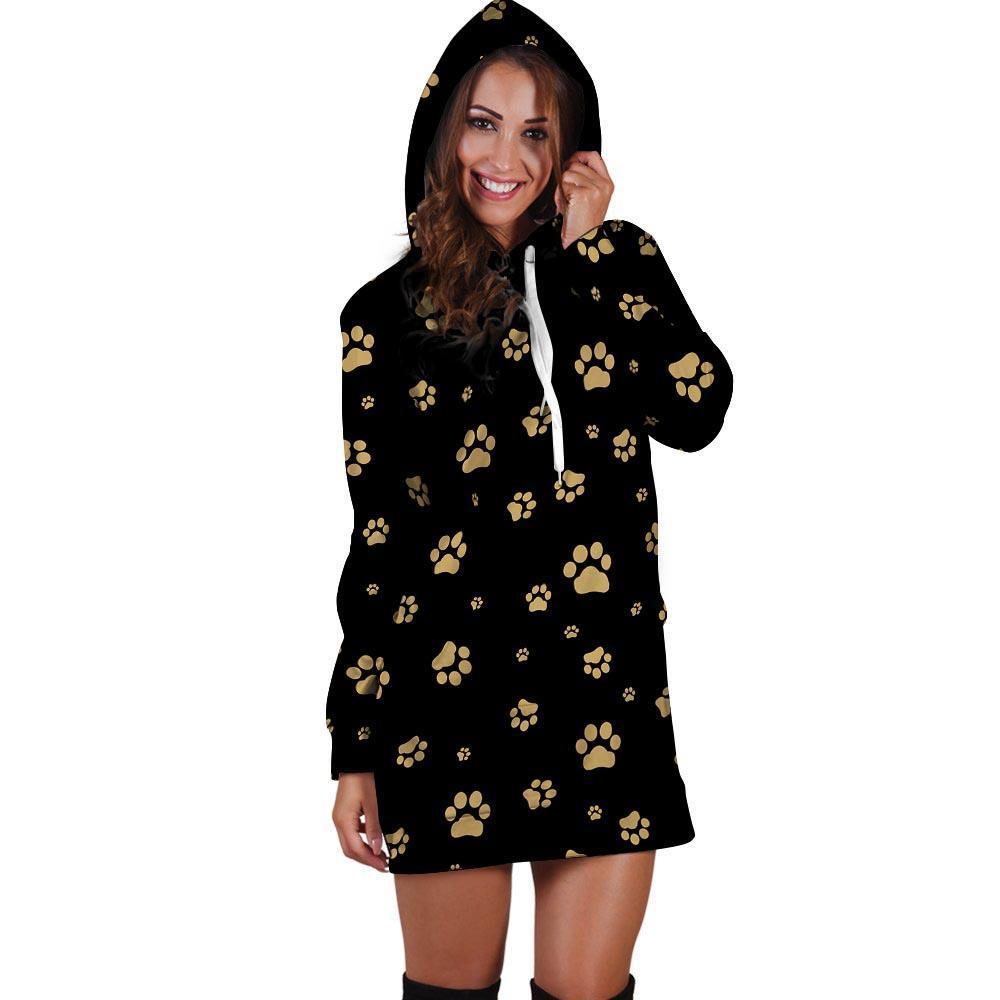 Gold Footprint Paw Hoodie Dress-grizzshop