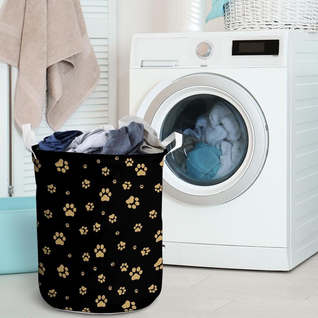 Gold Footprint Paw Laundry Basket-grizzshop