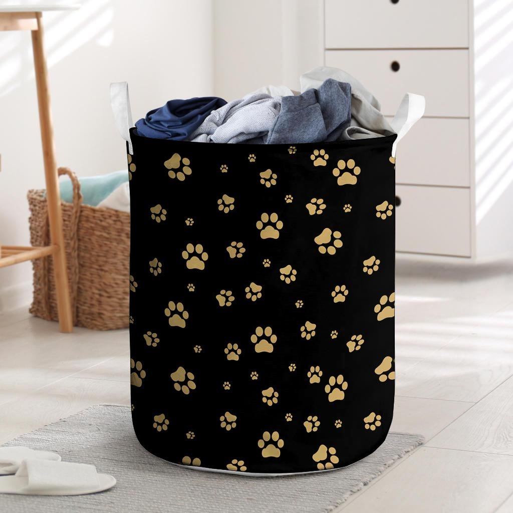 Gold Footprint Paw Laundry Basket-grizzshop