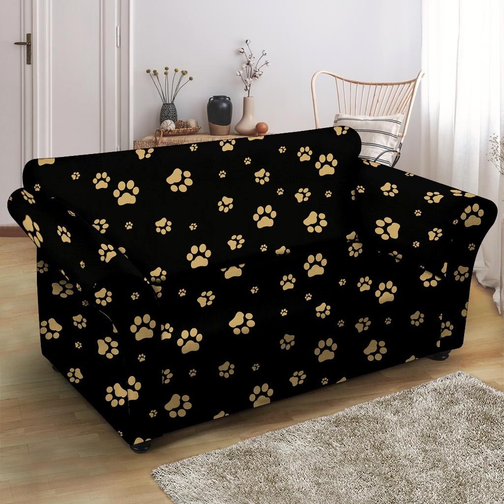 Gold Footprint Paw Loveseat Cover-grizzshop