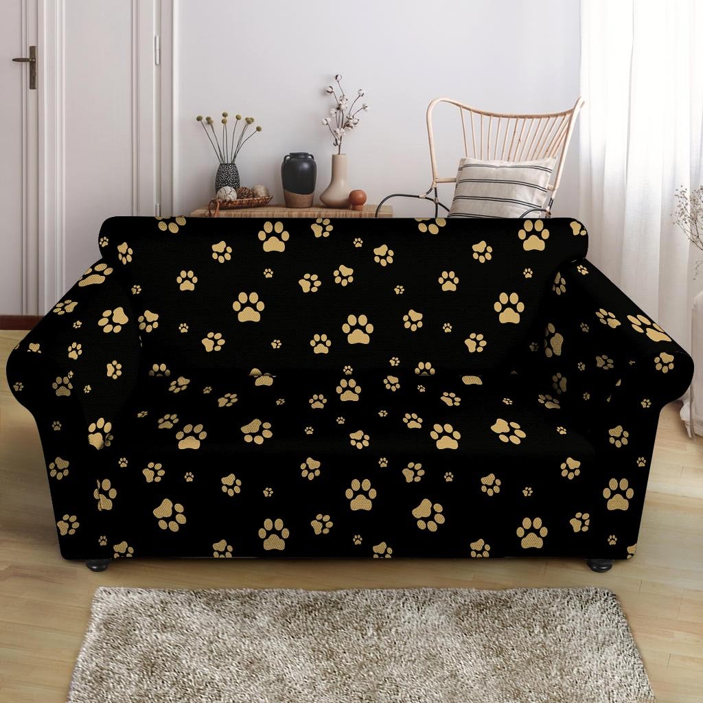 Gold Footprint Paw Loveseat Cover-grizzshop