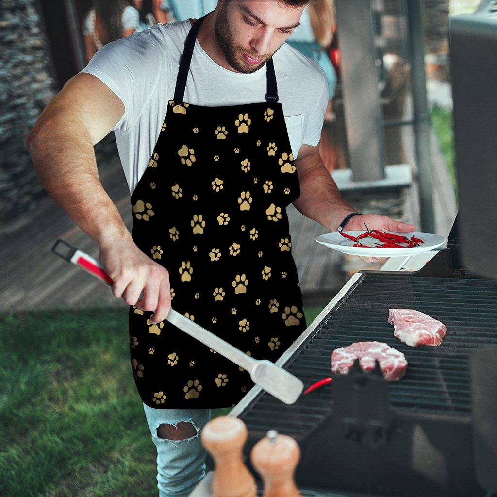 Gold Footprint Paw Men's Apron-grizzshop