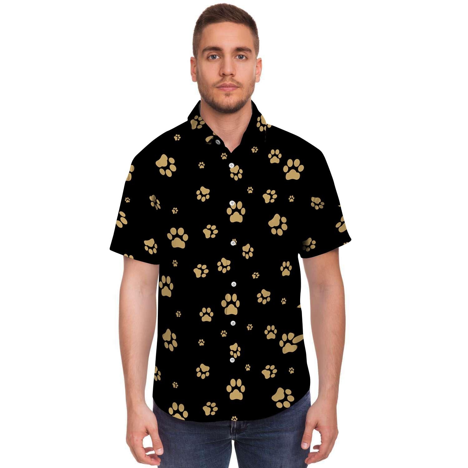 Gold Footprint Paw Men's Short Sleeve Shirt-grizzshop