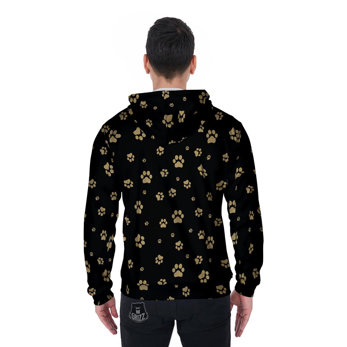 Gold Footprint Paw Men's Zip Up Hoodie-grizzshop