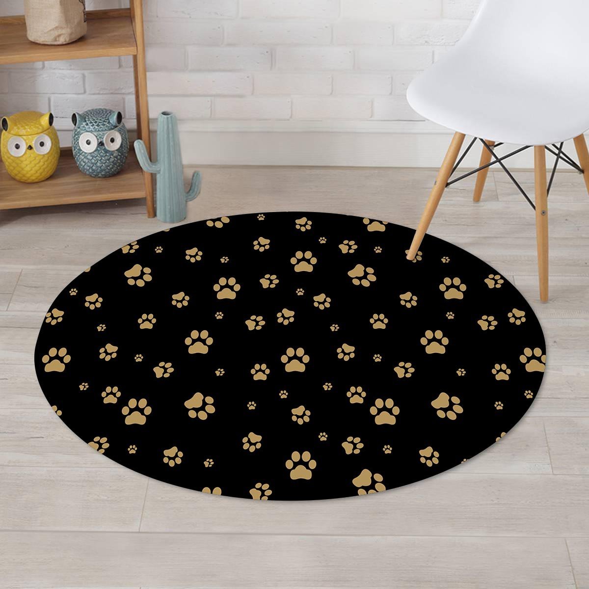 Gold Footprint Paw Round Rug-grizzshop