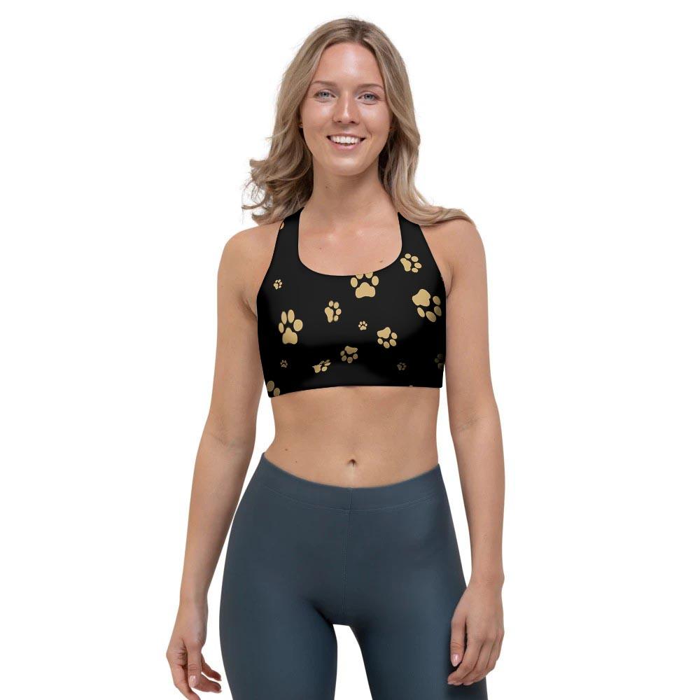 Gold Footprint Paw Sports Bra-grizzshop