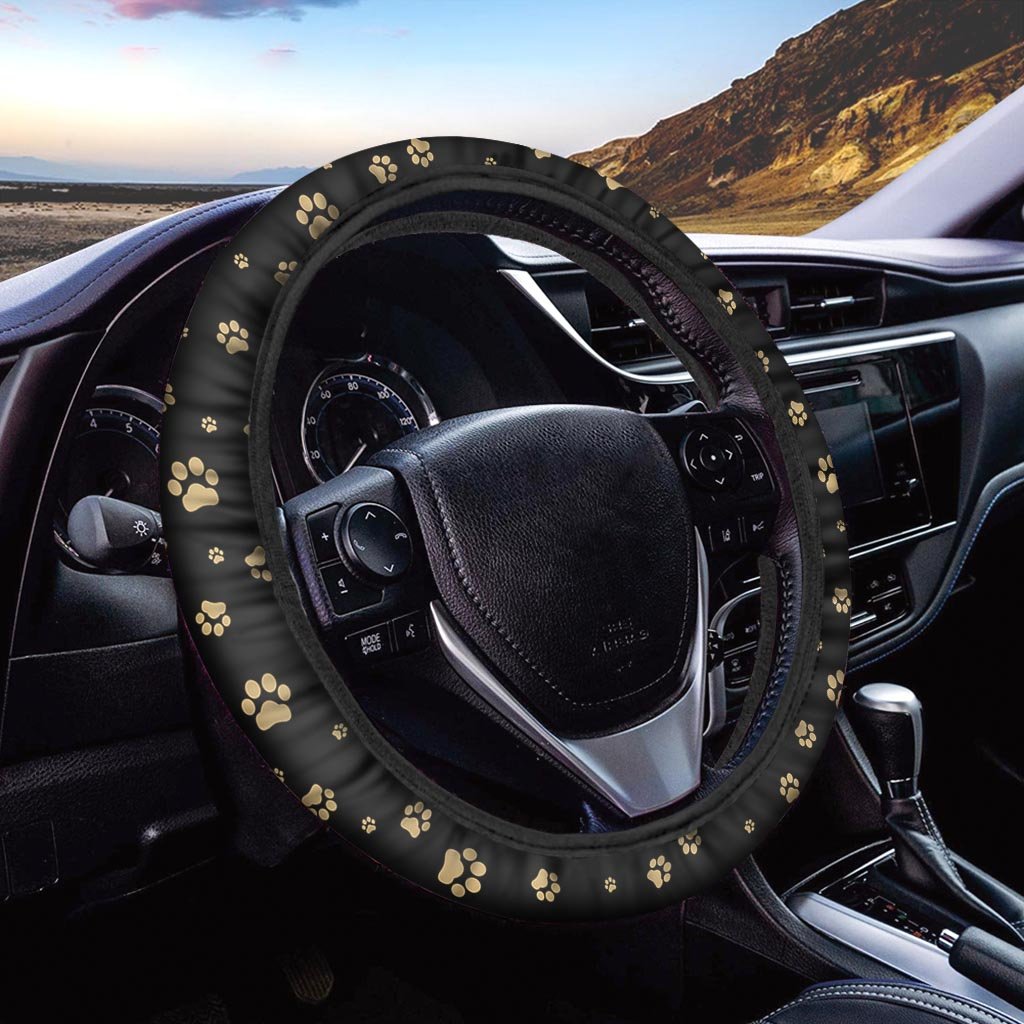 Gold Footprint Paw Steering Wheel Cover-grizzshop