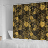 Gold Glitter Floral Pattern Print Bathroom Shower Curtain-grizzshop