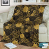 Gold Glitter Floral Pattern Print Blanket-grizzshop