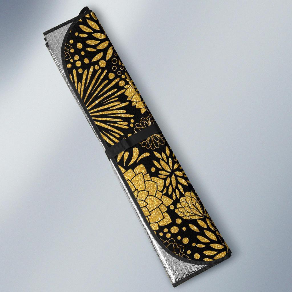 Gold Glitter Floral Pattern Print Car Sun Shade-grizzshop