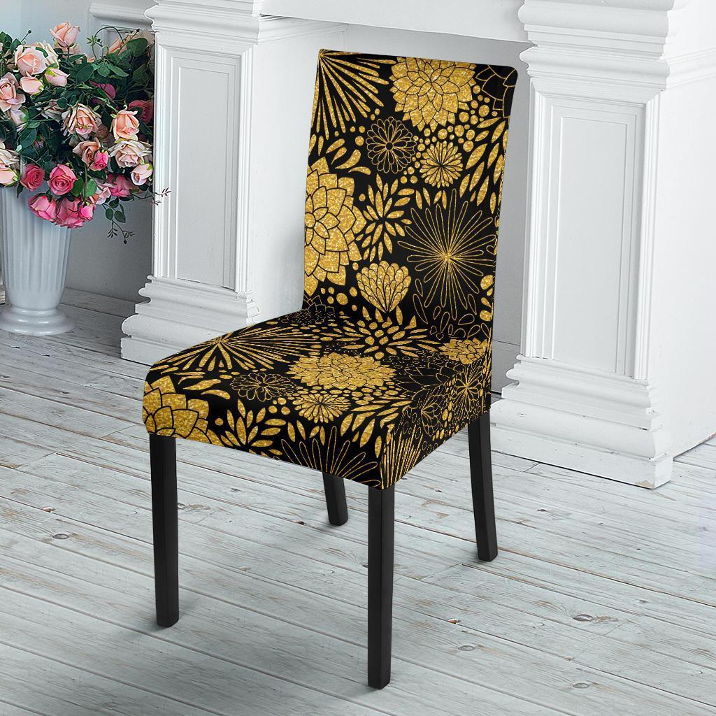 Gold Glitter Floral Pattern Print Chair Cover-grizzshop