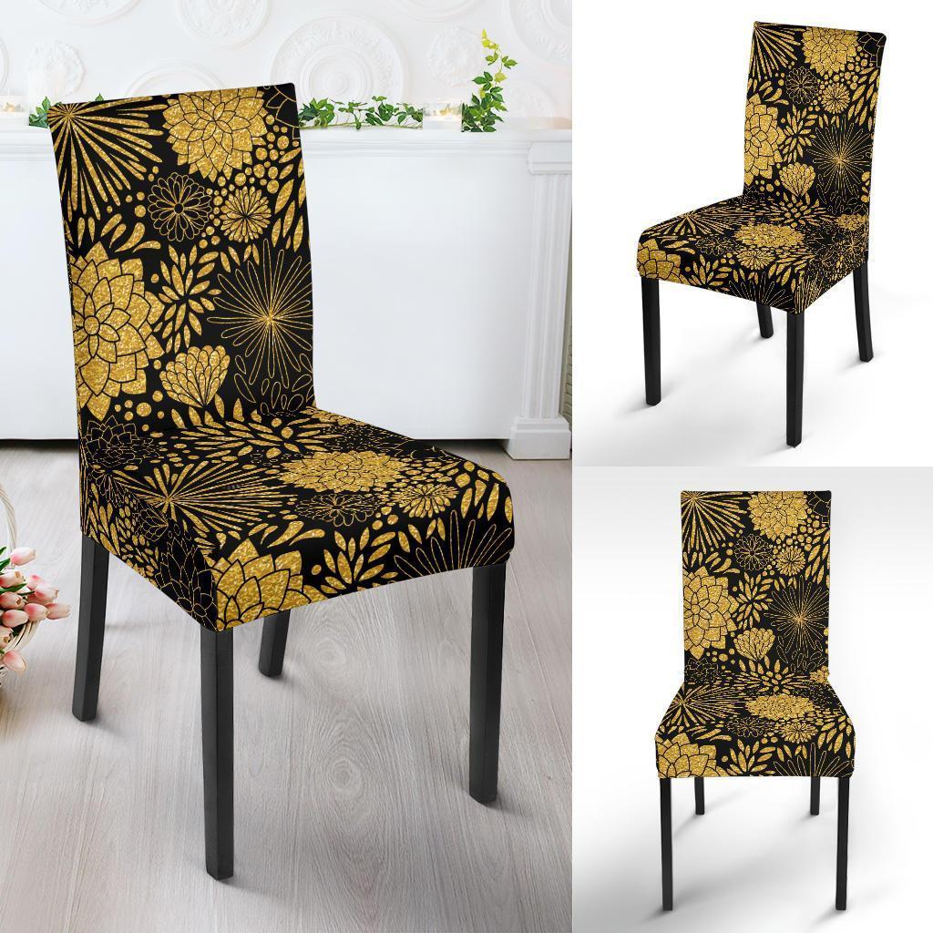 Gold Glitter Floral Pattern Print Chair Cover-grizzshop