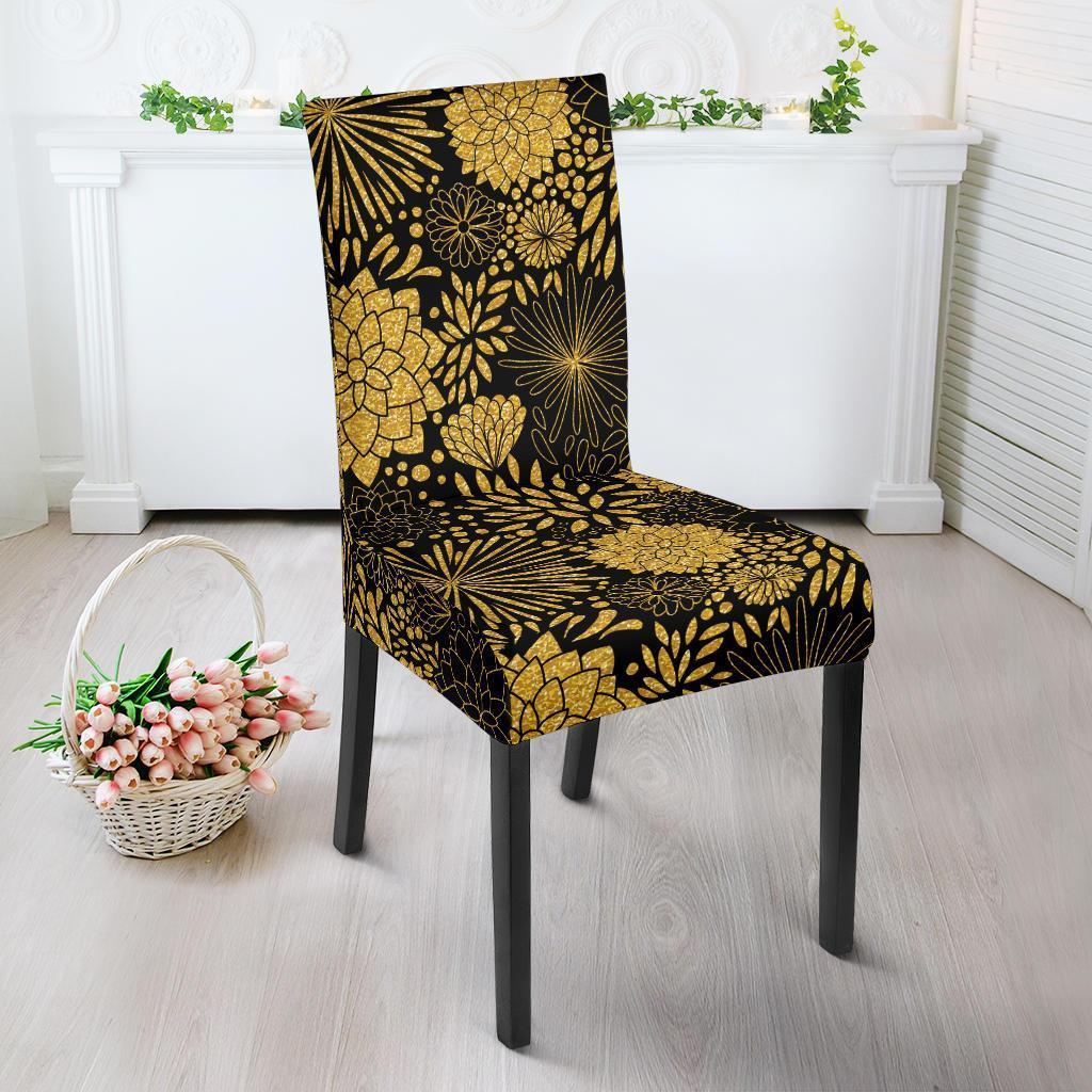 Gold Glitter Floral Pattern Print Chair Cover-grizzshop