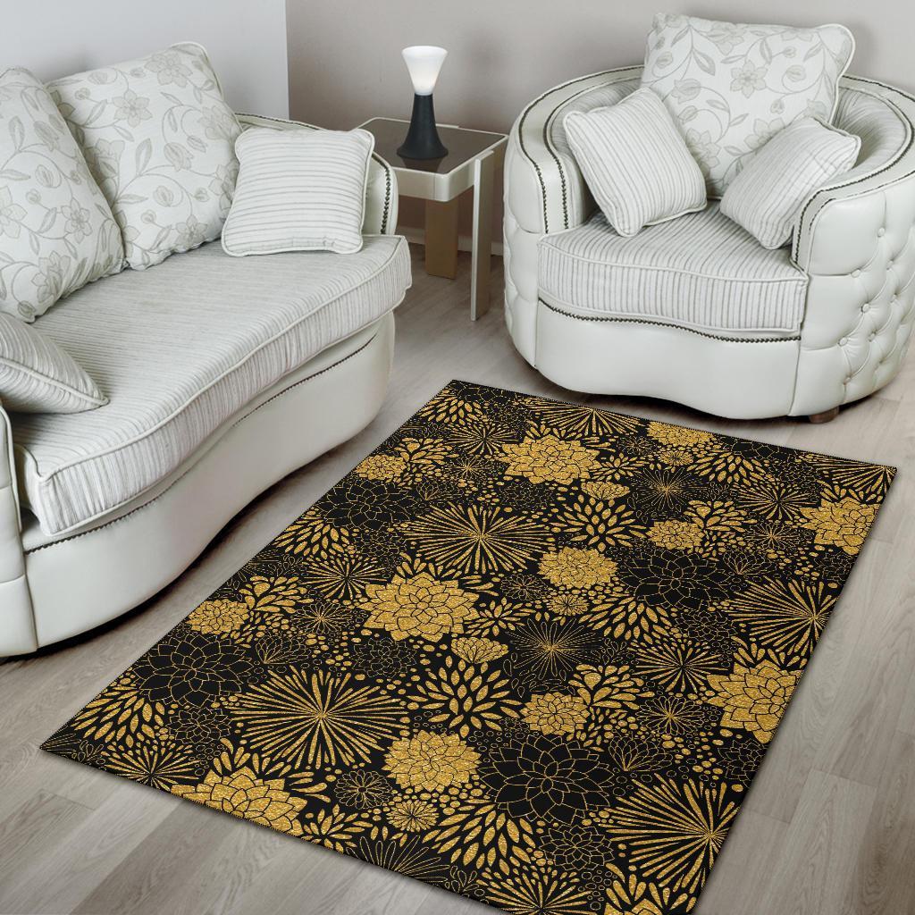 Gold Glitter Floral Pattern Print Floor Mat-grizzshop