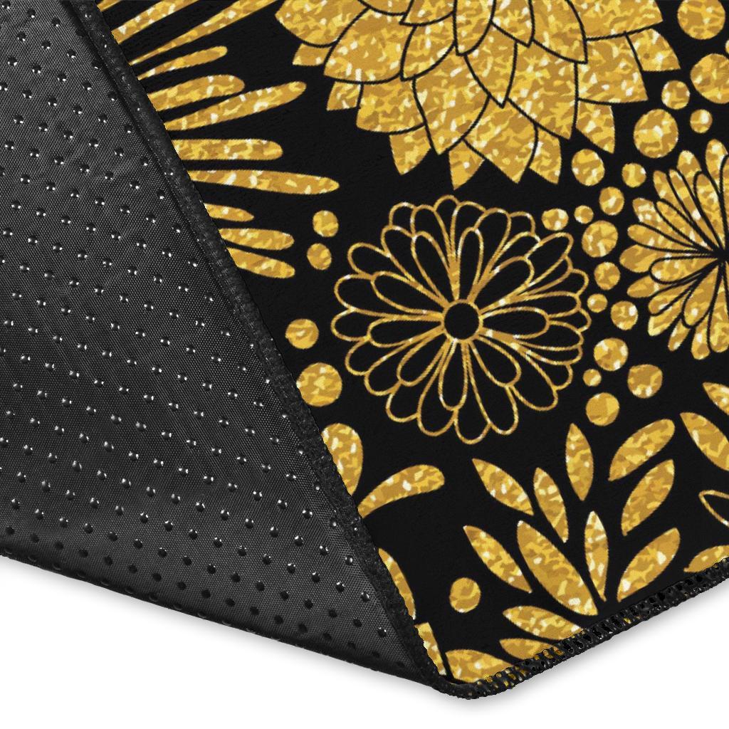 Gold Glitter Floral Pattern Print Floor Mat-grizzshop