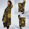 Gold Glitter Floral Pattern Print Hooded Blanket-grizzshop