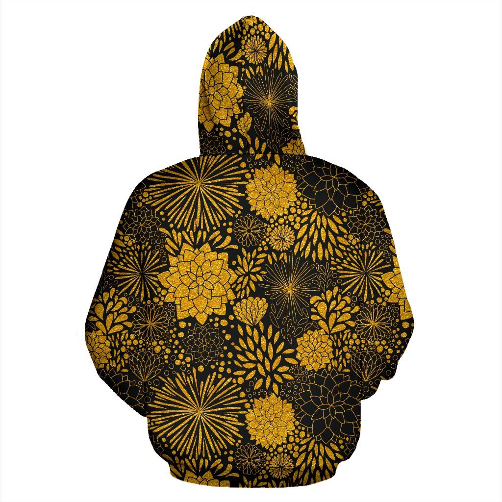 Gold Glitter Floral Pattern Print Men Women Pullover Hoodie-grizzshop