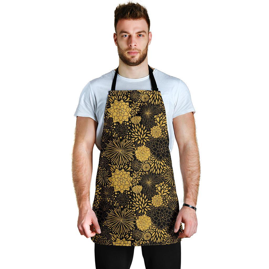 Gold Glitter Floral Pattern Print Men's Apron-grizzshop