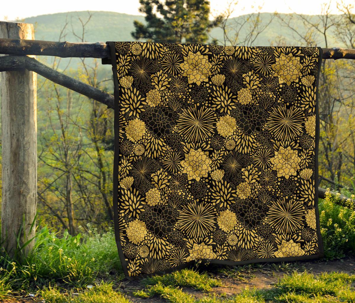 Gold Glitter Floral Pattern Print Quilt-grizzshop