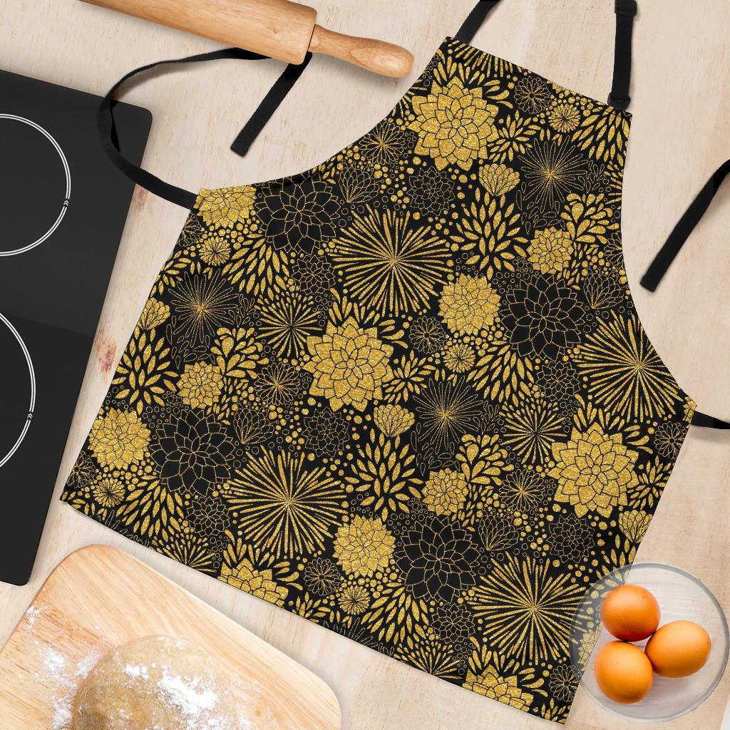 Gold Glitter Floral Pattern Print Women's Apron-grizzshop