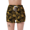 Gold Glitter Floral Pattern Print Women's Shorts-grizzshop