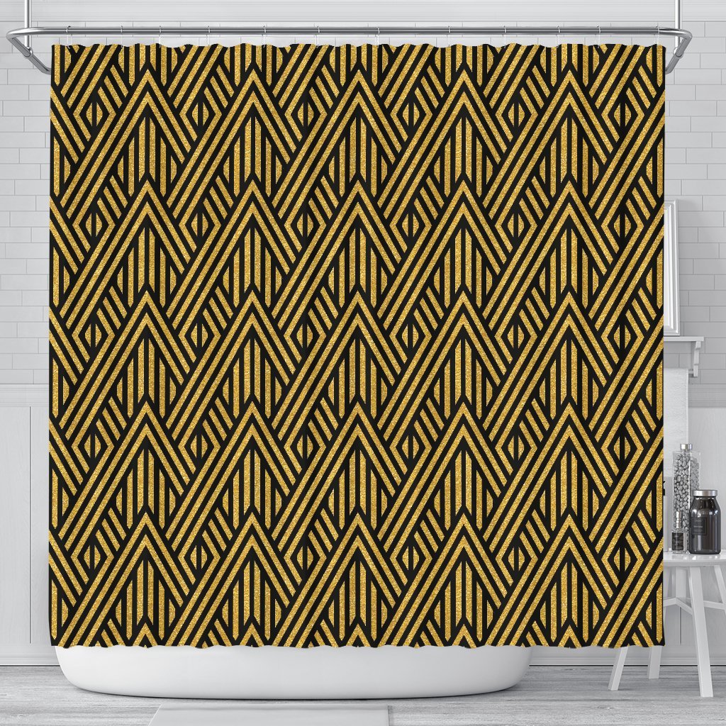 Gold Glitter Pattern Print Bathroom Shower Curtain-grizzshop