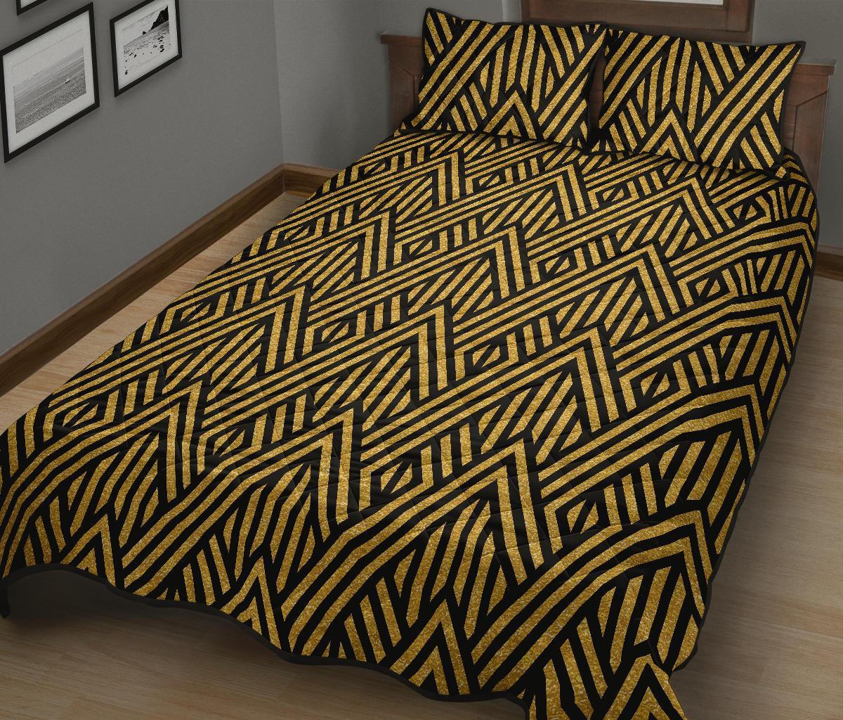 Gold Glitter Pattern Print Bed Set Quilt-grizzshop