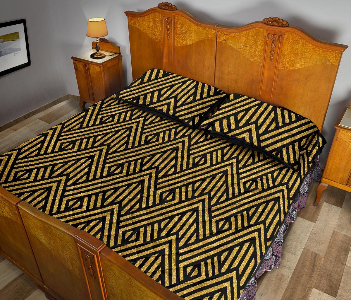 Gold Glitter Pattern Print Bed Set Quilt-grizzshop