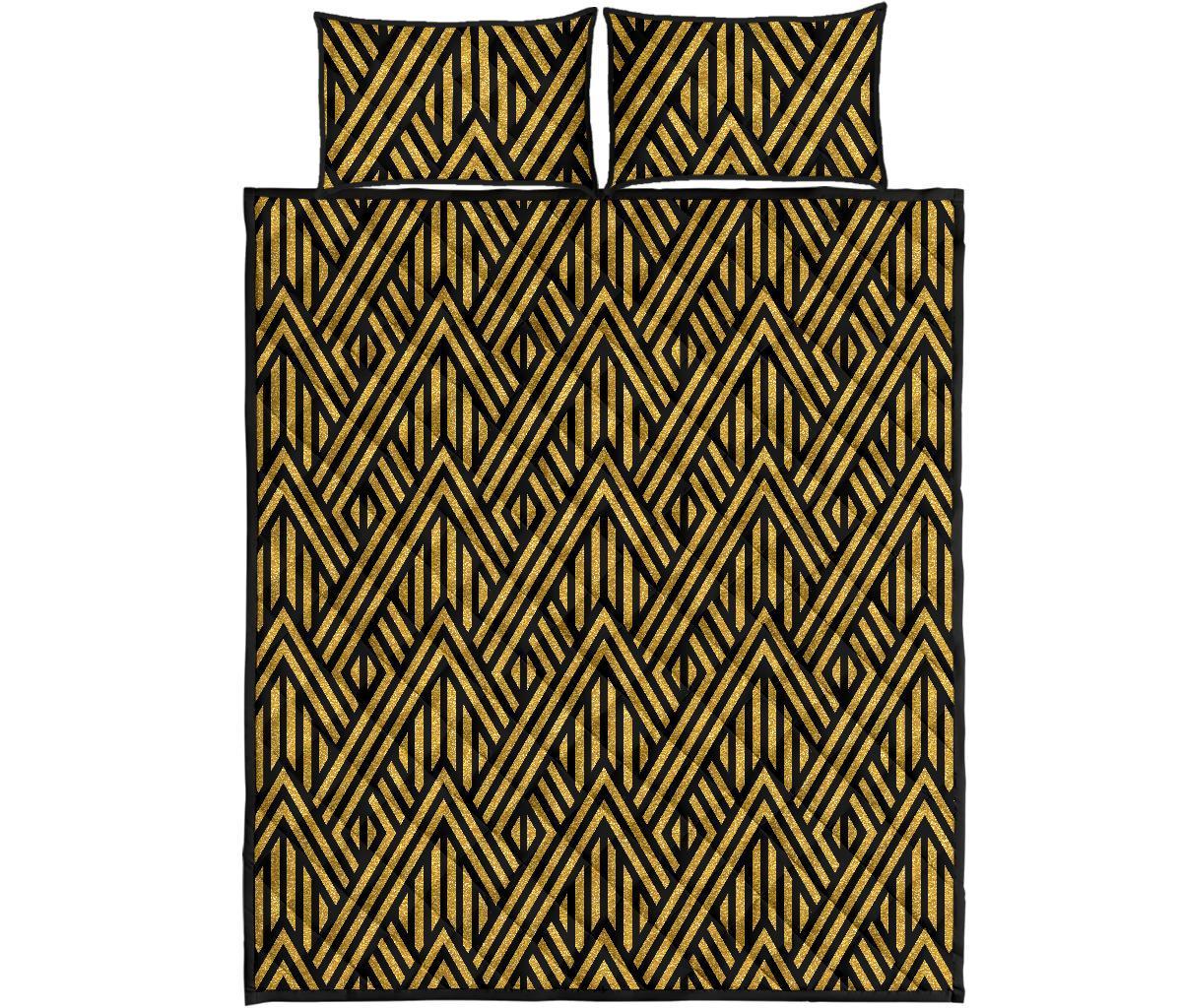 Gold Glitter Pattern Print Bed Set Quilt-grizzshop