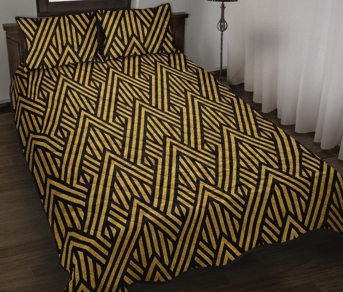 Gold Glitter Pattern Print Bed Set Quilt-grizzshop