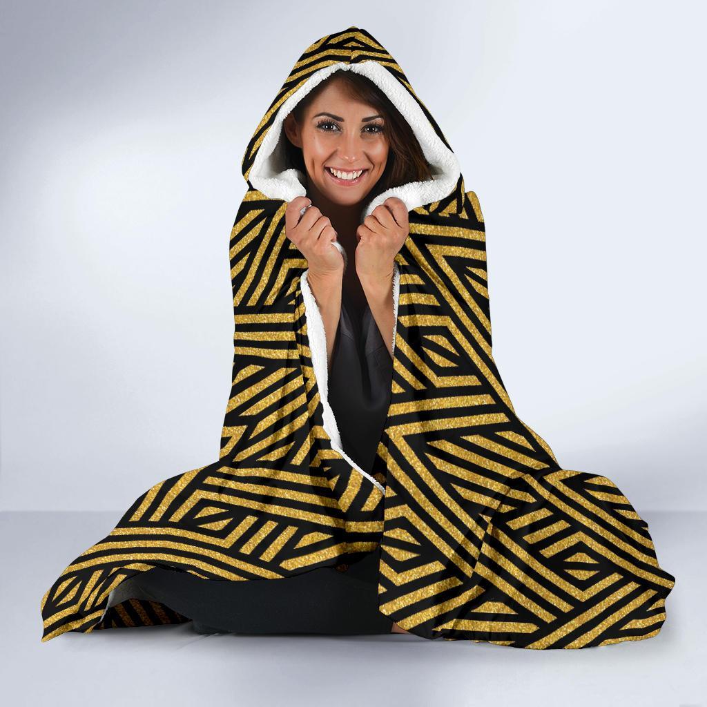 Gold Glitter Pattern Print Hooded Blanket-grizzshop