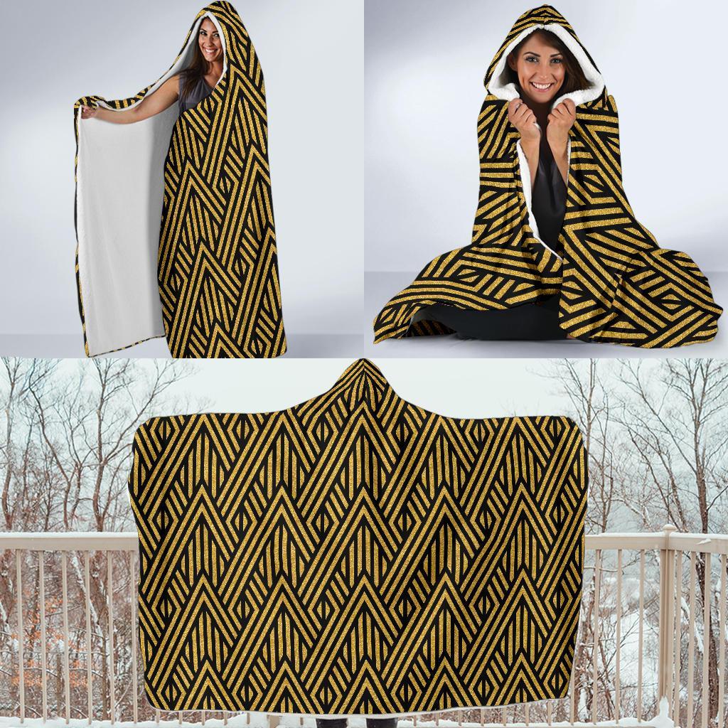 Gold Glitter Pattern Print Hooded Blanket-grizzshop