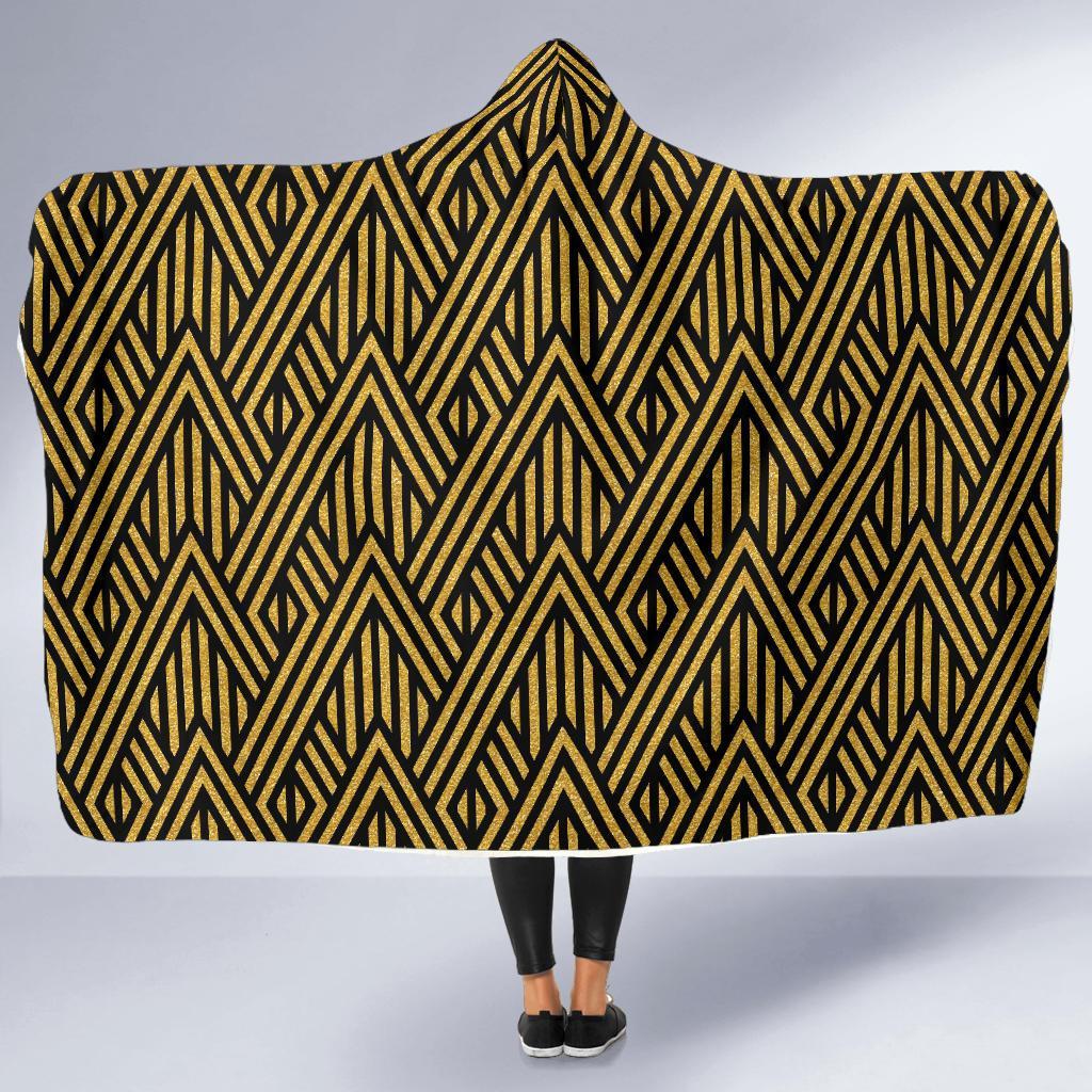 Gold Glitter Pattern Print Hooded Blanket-grizzshop