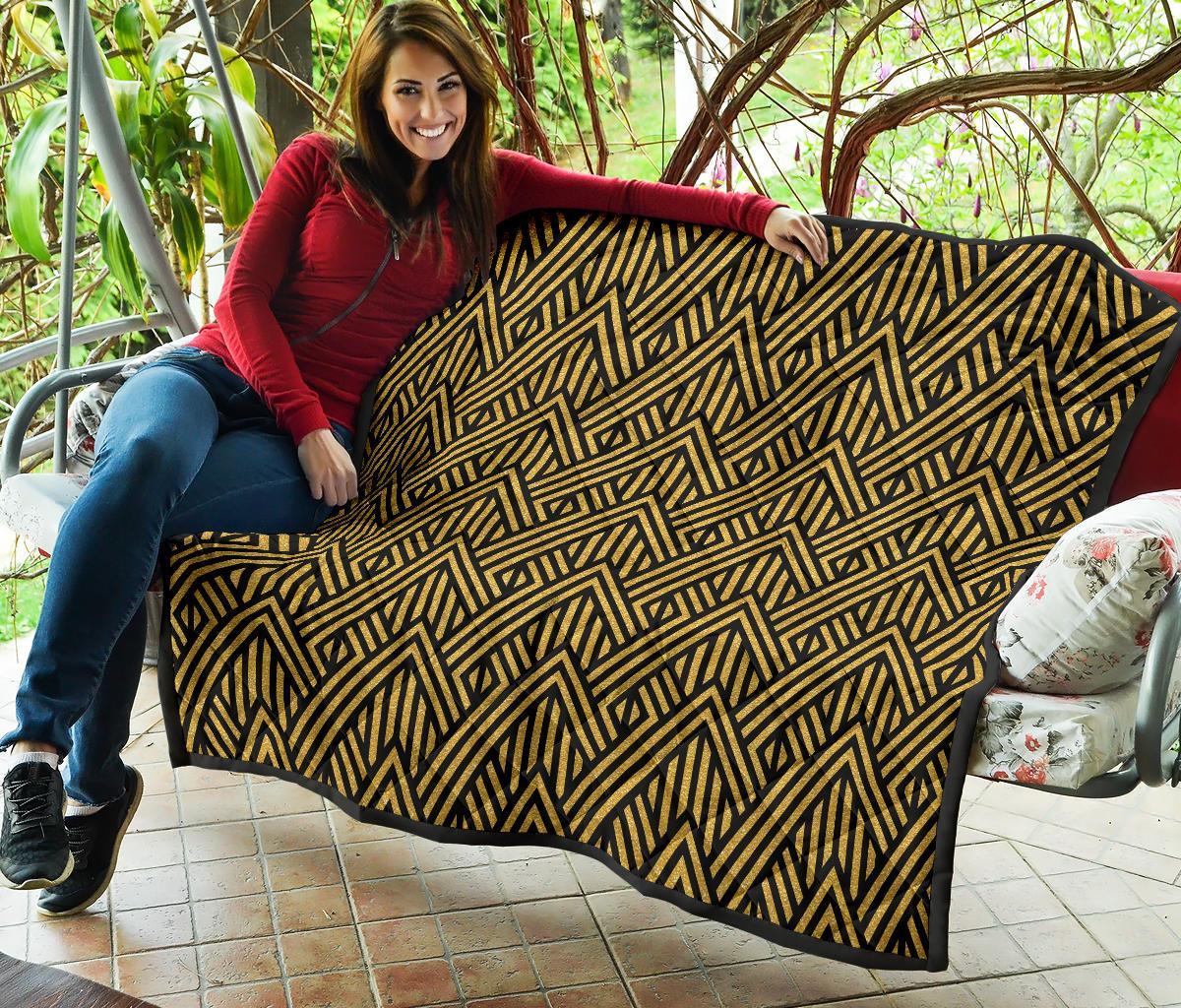 Gold Glitter Pattern Print Quilt-grizzshop