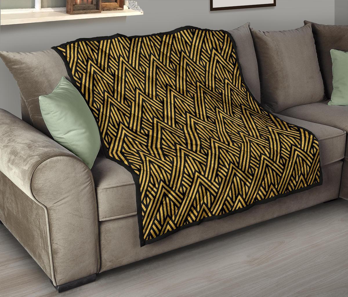 Gold Glitter Pattern Print Quilt-grizzshop