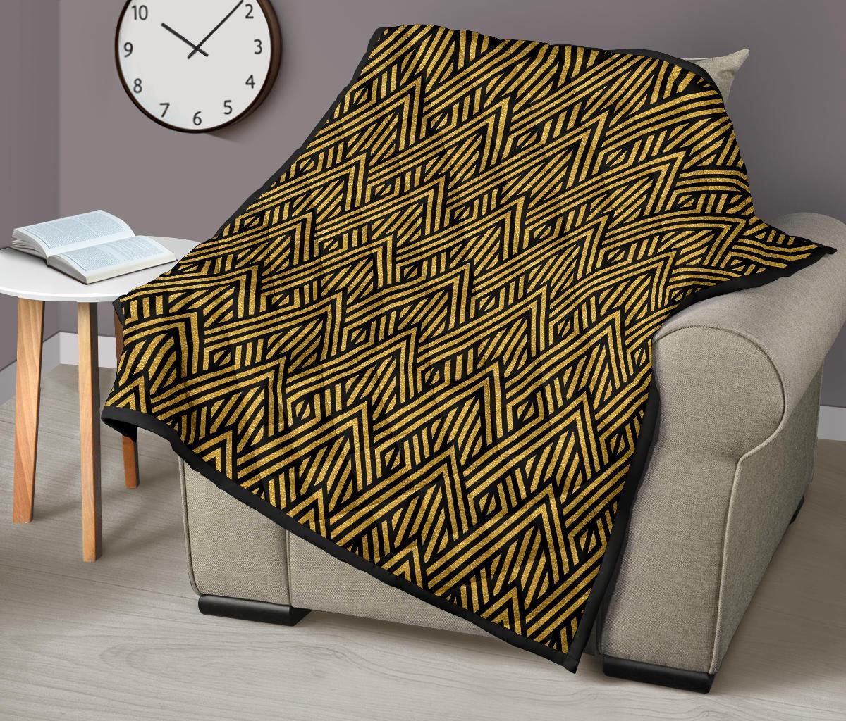 Gold Glitter Pattern Print Quilt-grizzshop