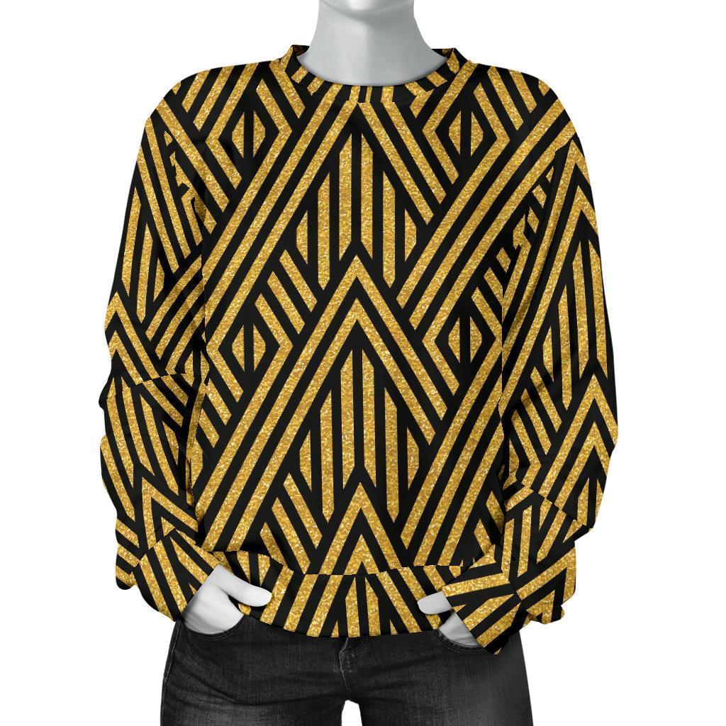 Gold Glitter Pattern Print Women's Sweatshirt-grizzshop